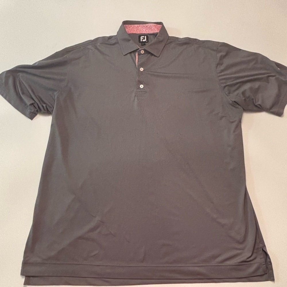 FootJoy FJ Golf Polo Shirt Men’s 2XL Gray Performance Stretch Floral Trim